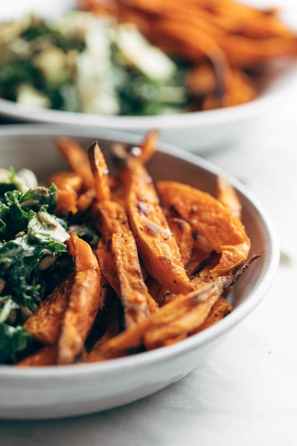 Avocado Kale Caesar Salad + Sweet Potato Fries Recipe Pinch of Yum