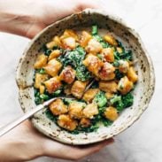 A picture of Sweet Potato Gnocchi with Broccoli Rabe and Garlic Sage Butter Sauce