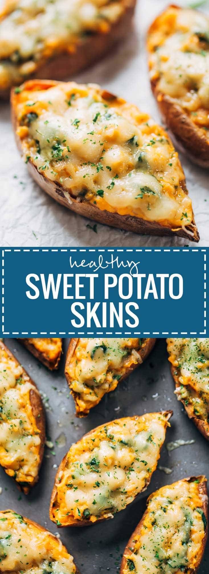 Healthy Sweet Potato Skins - a vegetarian recipe featuring sweet potatoes, spinach, and chickpeas! a MUST TRY for sweet potato lovers. | pinchofyum.com
