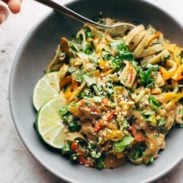 Thai Noodle Salad in bowl with fork.