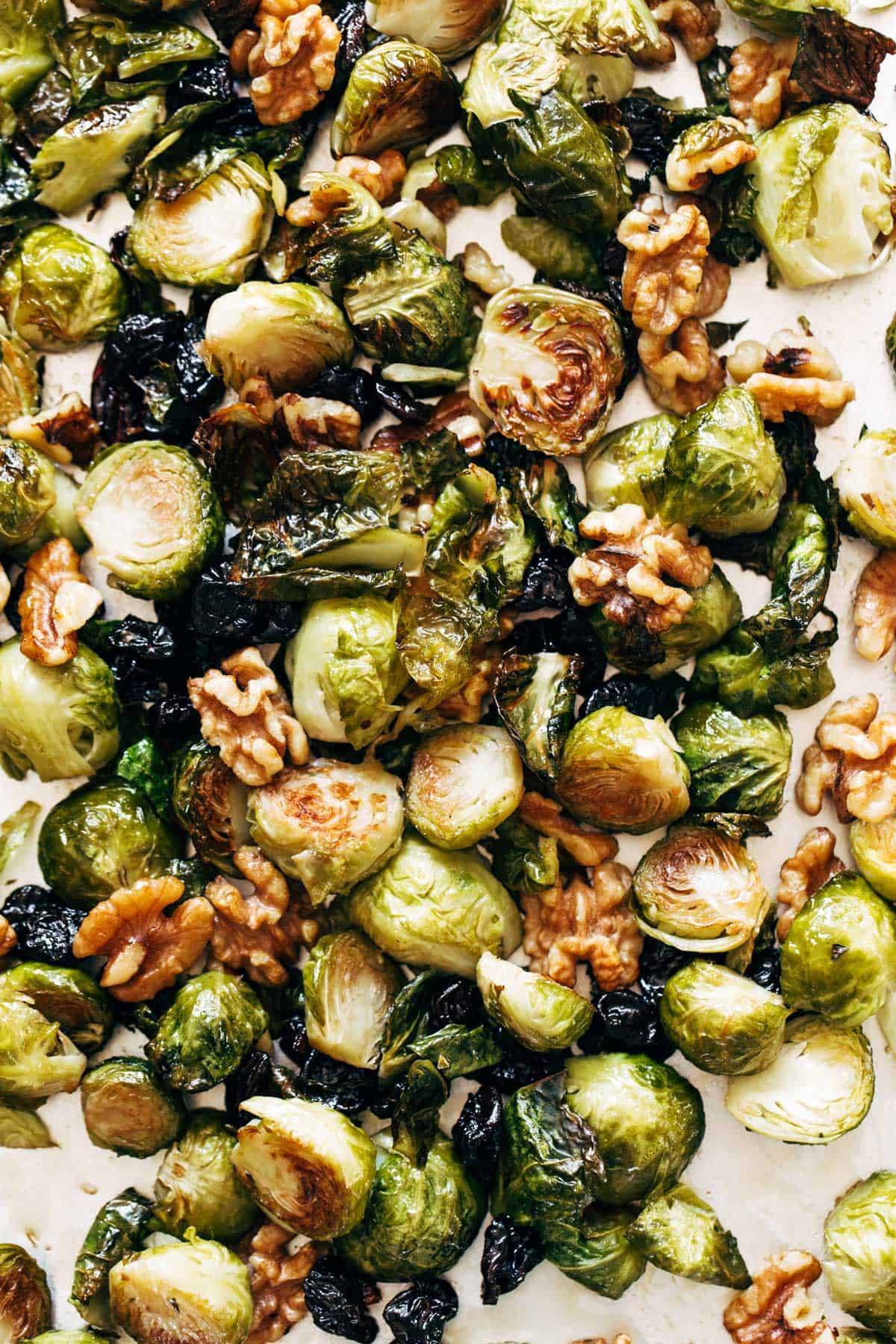 Brussels sprouts on a sheet pan.