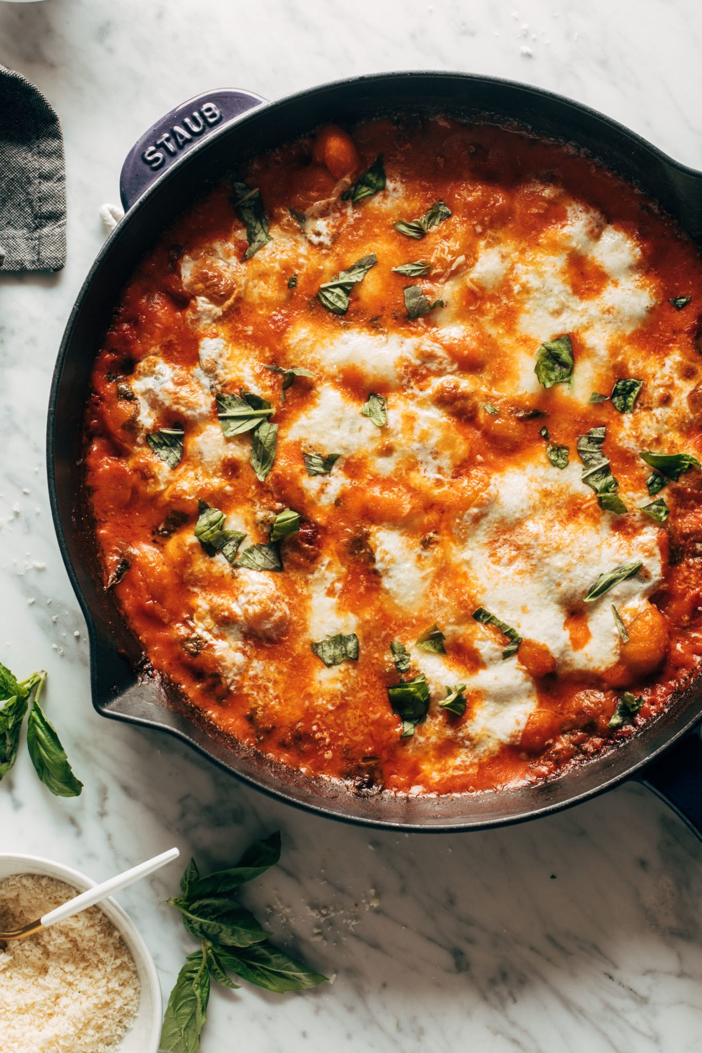 Three Cheese Baked Gnocchi with Spinach Recipe - Pinch of Yum