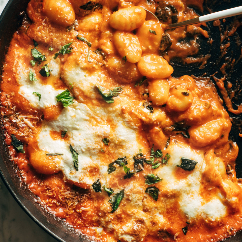 Three Cheese Baked Gnocchi With Spinach Recipe Pinch Of Yum