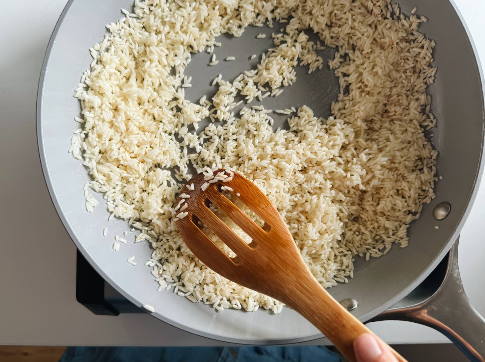 Toasting the rice in a skillet