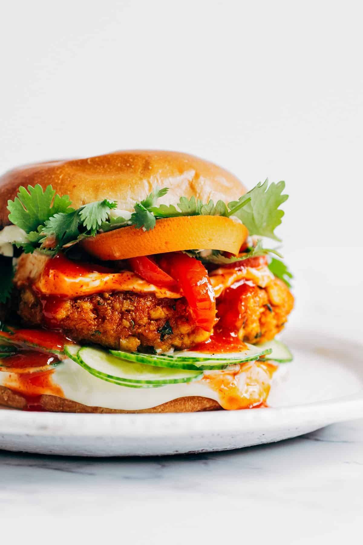 spicy tofu burgers on plate