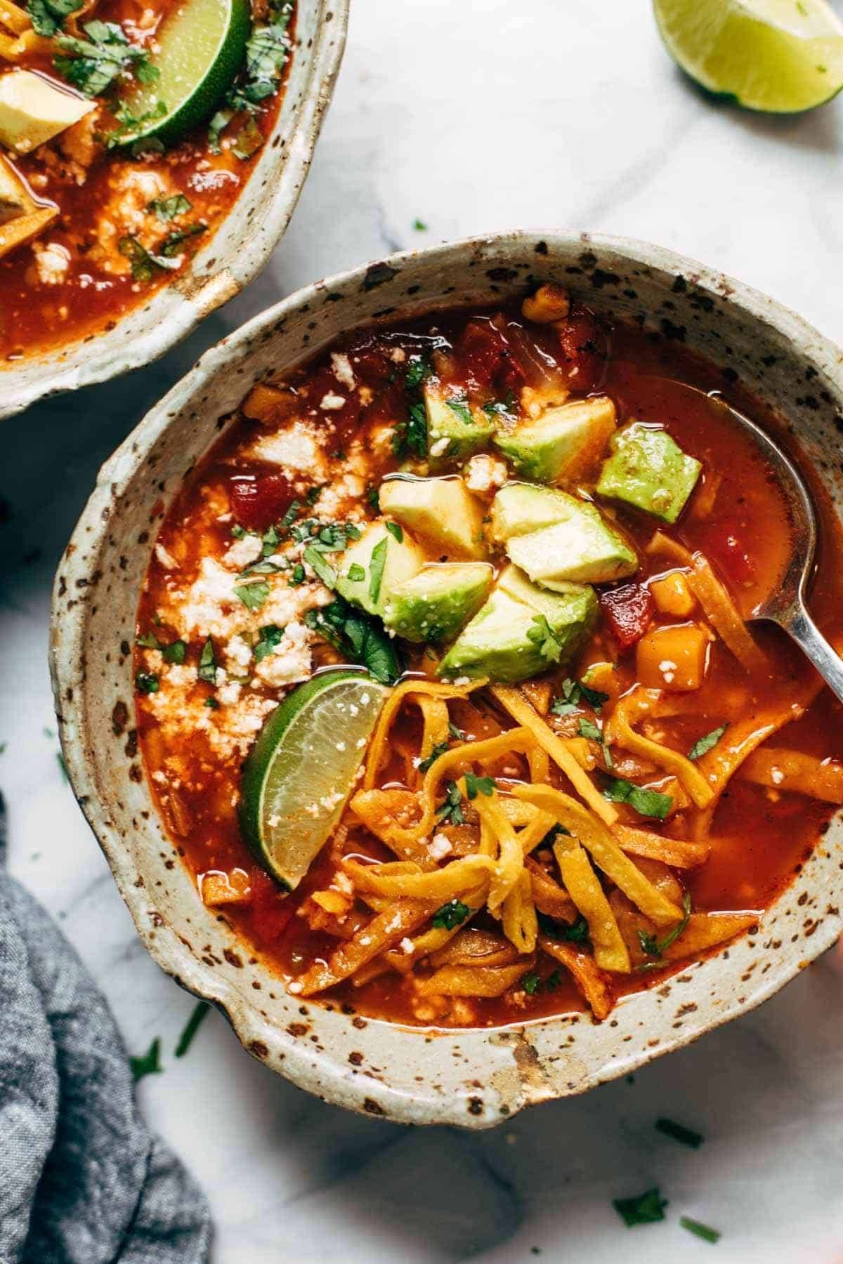 Instant Pot Sweet Potato Tortilla Soup in bowls.