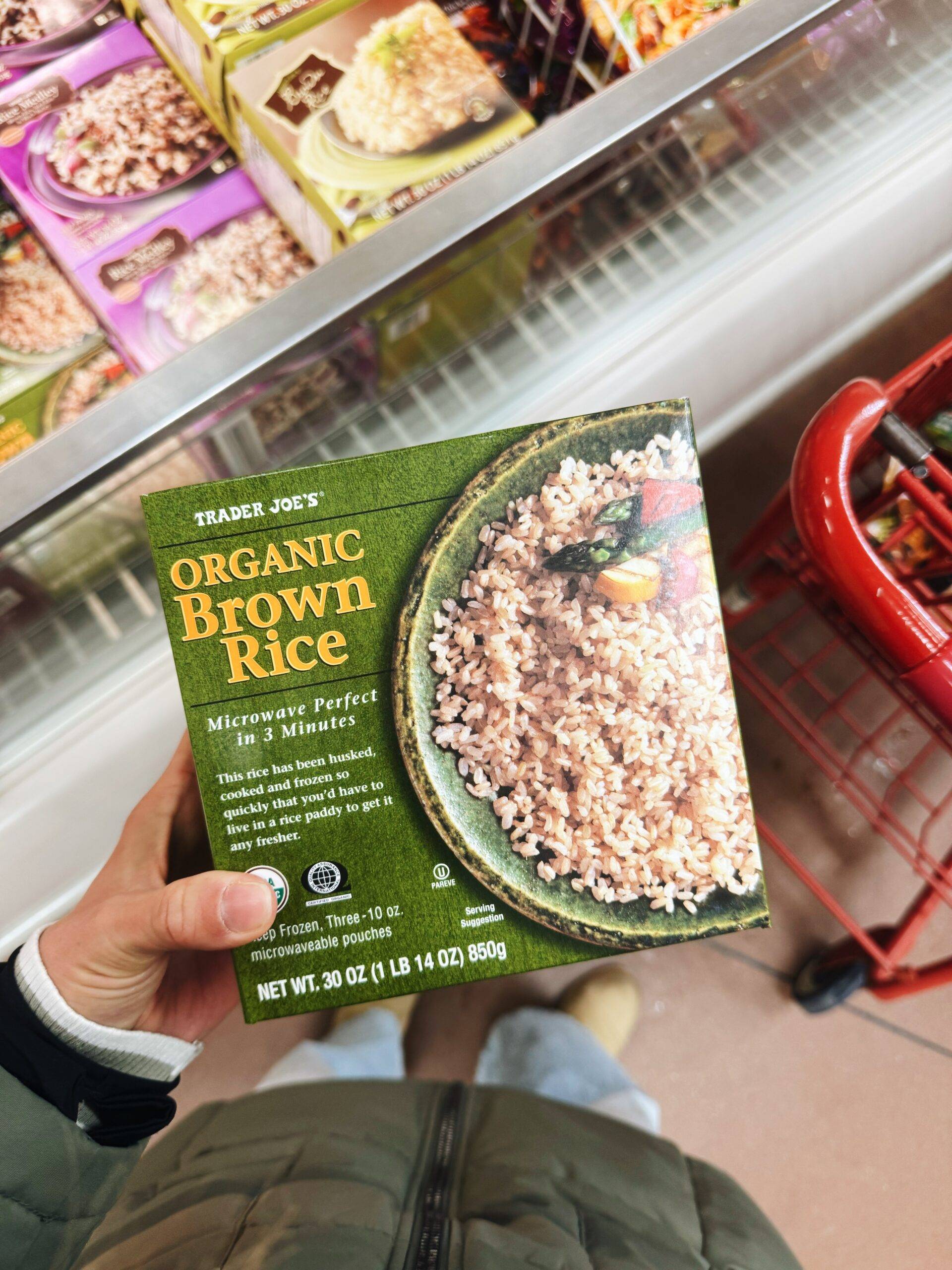 Microwaveable brown rice in a box.