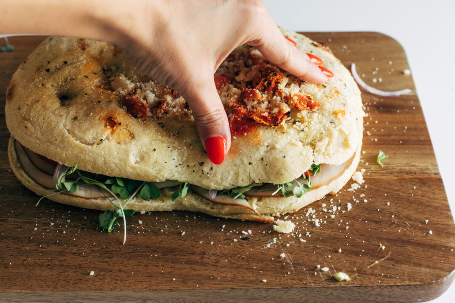 Trader Joe's SunDried Tomato Focaccia Turkey Sandwich Recipe Pinch of Yum