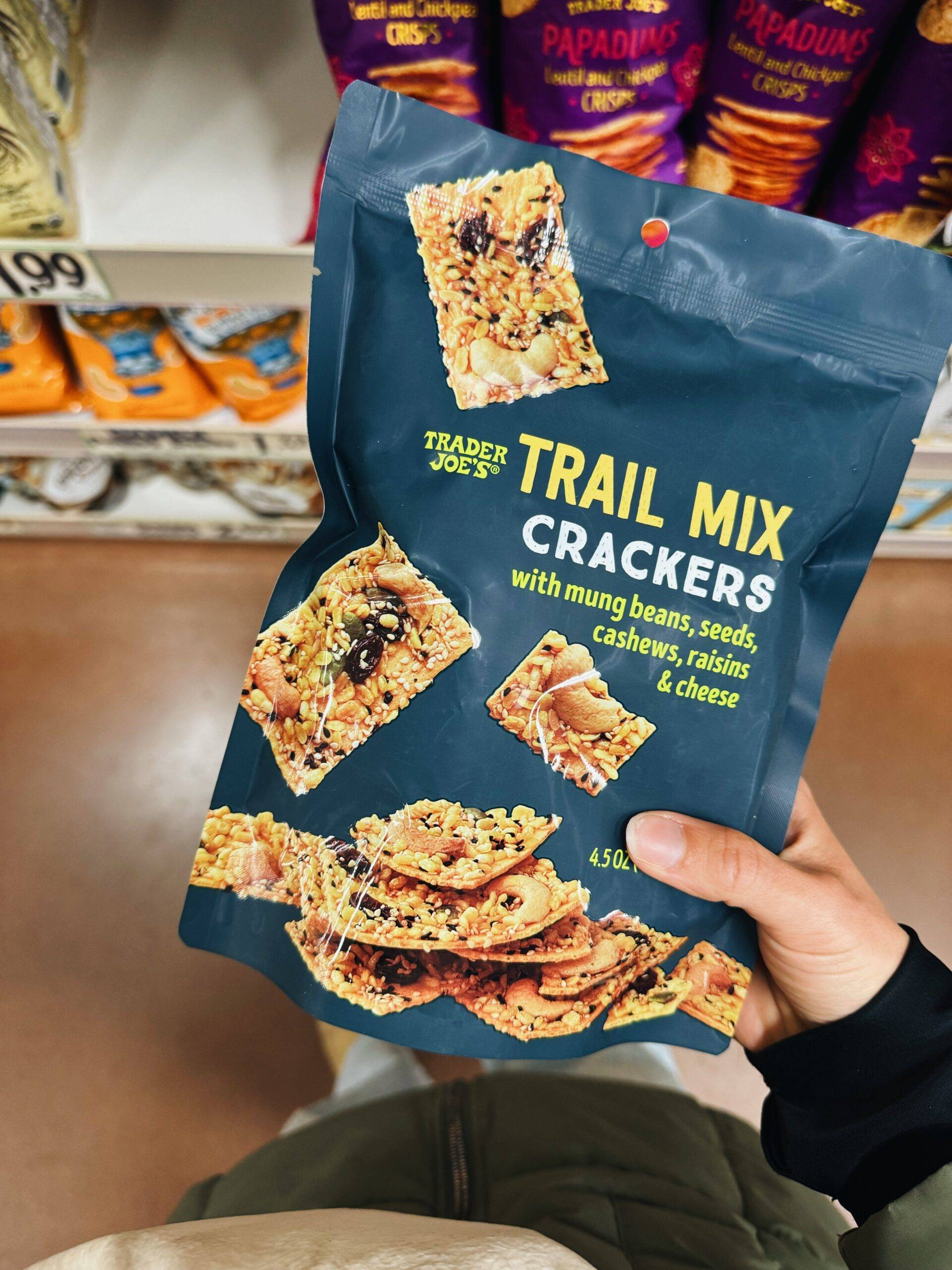 Trail mix crackers in a bag.