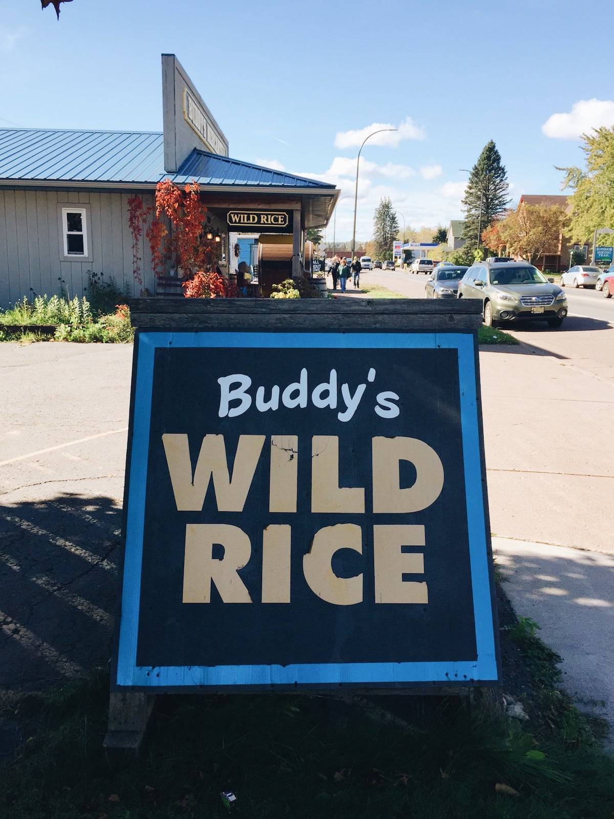 Sign reading "Buddy's Wild Rice".