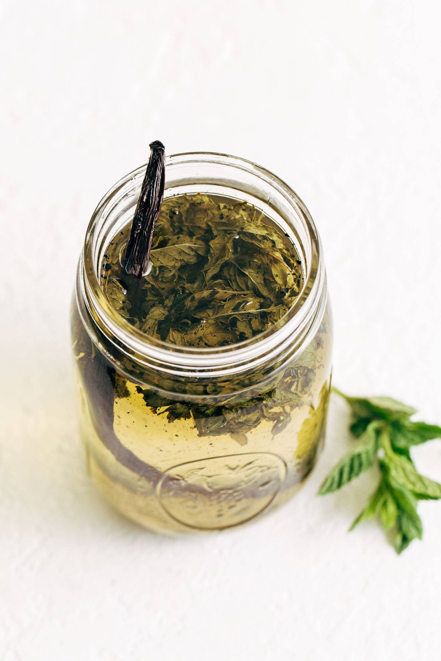 Vanilla mint syrup mixed together in a jar.