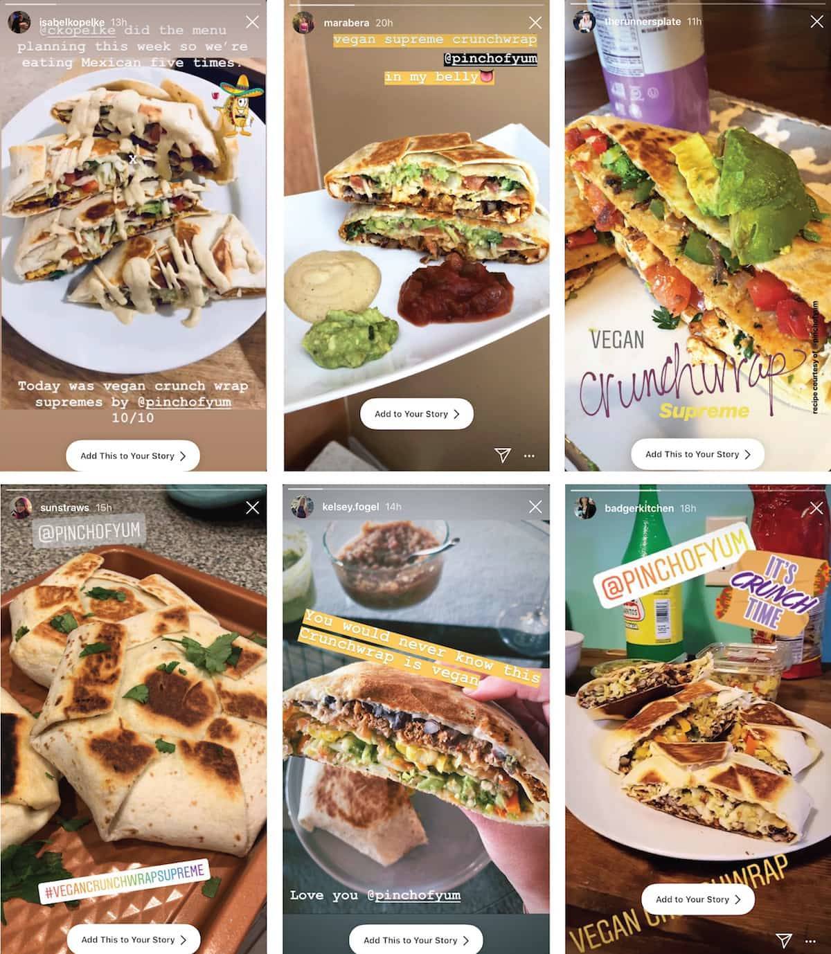 Vegan crunchwrap images from Instagram.