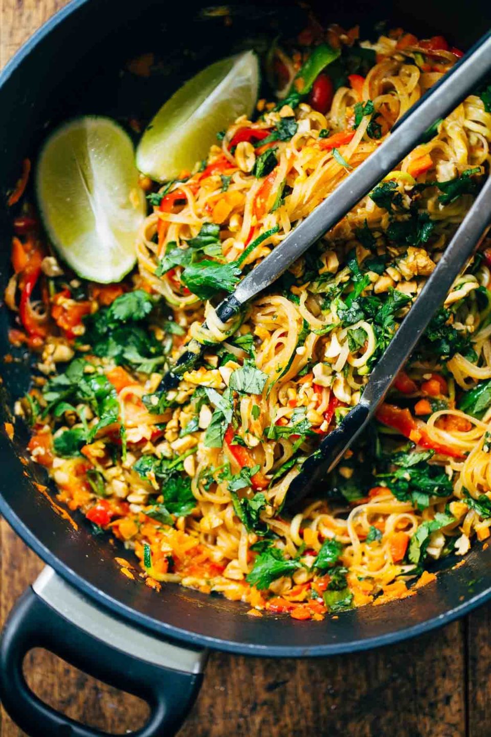 Rainbow Vegetarian Pad Thai with Peanuts and Basil Recipe Pinch of Yum