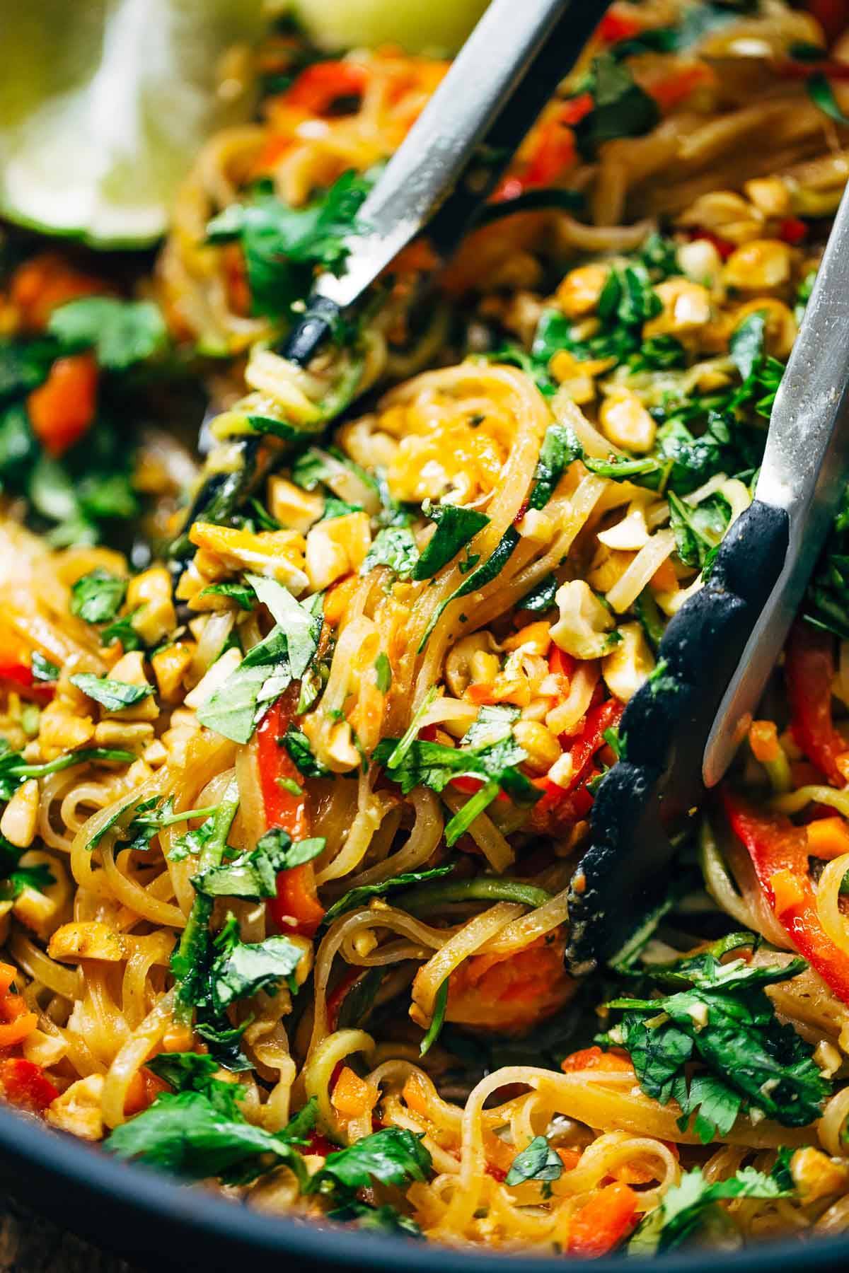 Rainbow Vegetarian Pad Thai with Peanuts and Basil Recipe Pinch