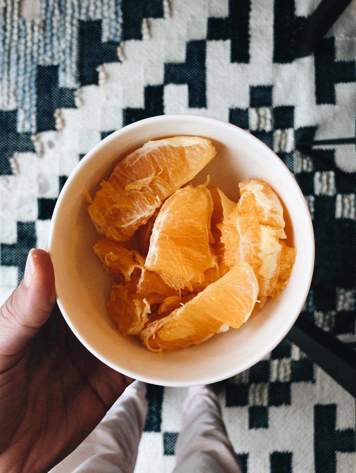 Oranges in a bowl.