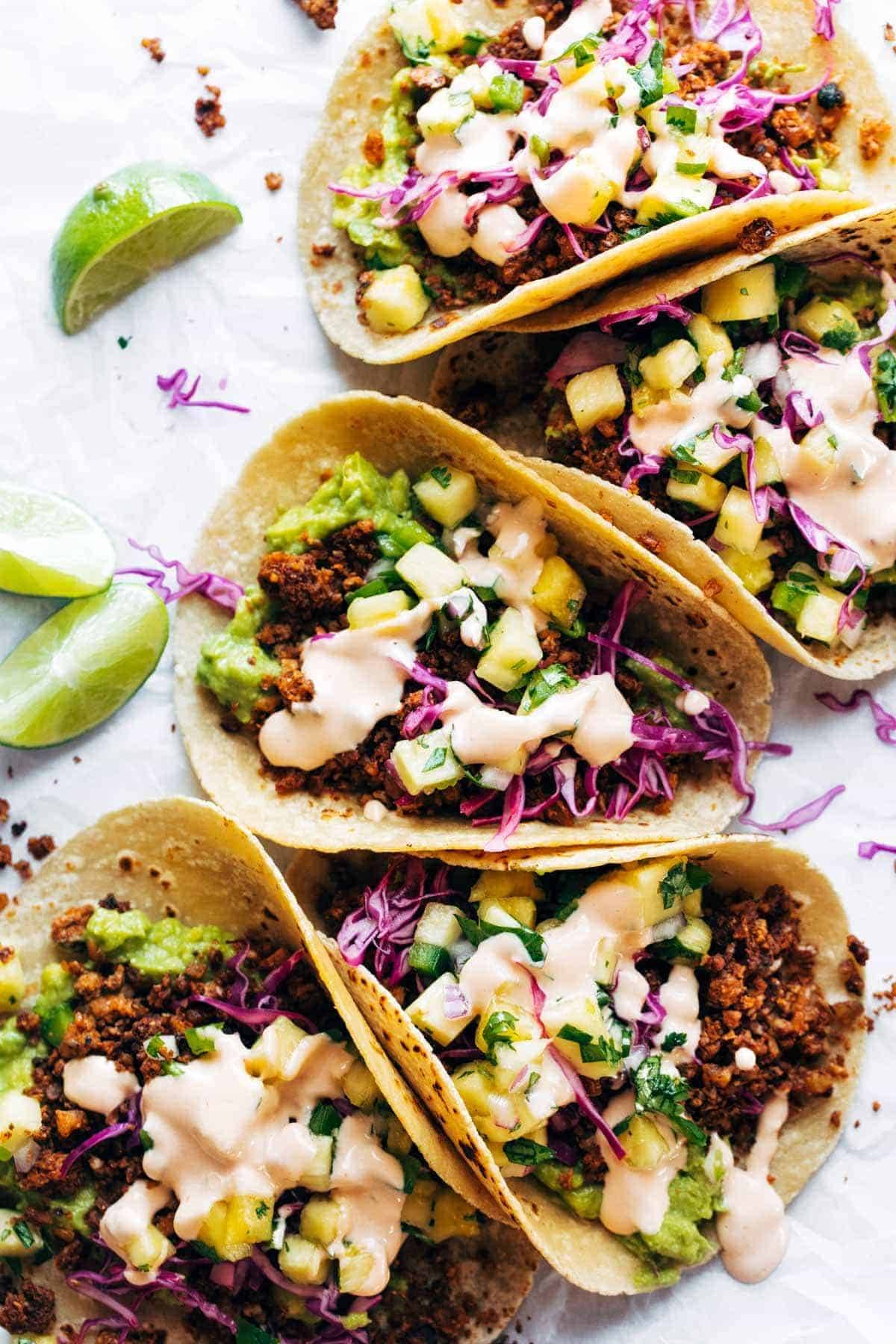 top view of tacos with pineapple