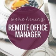 Photo with text that says "We're hiring remote office manager"
