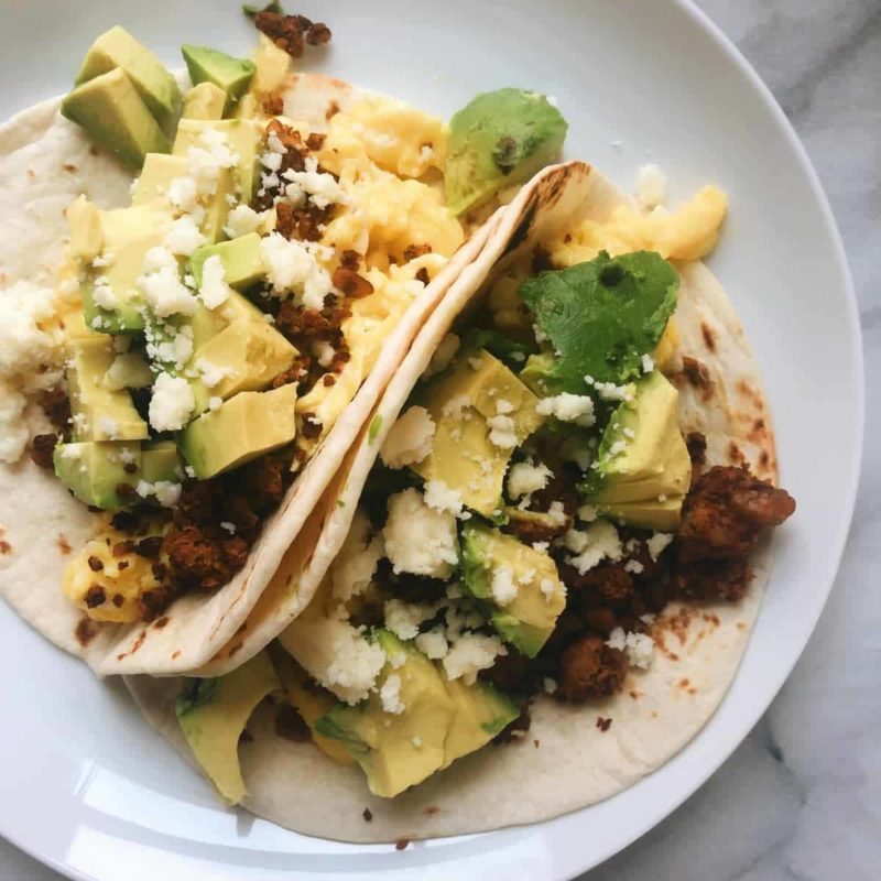 Breakfast tacos on a plate.