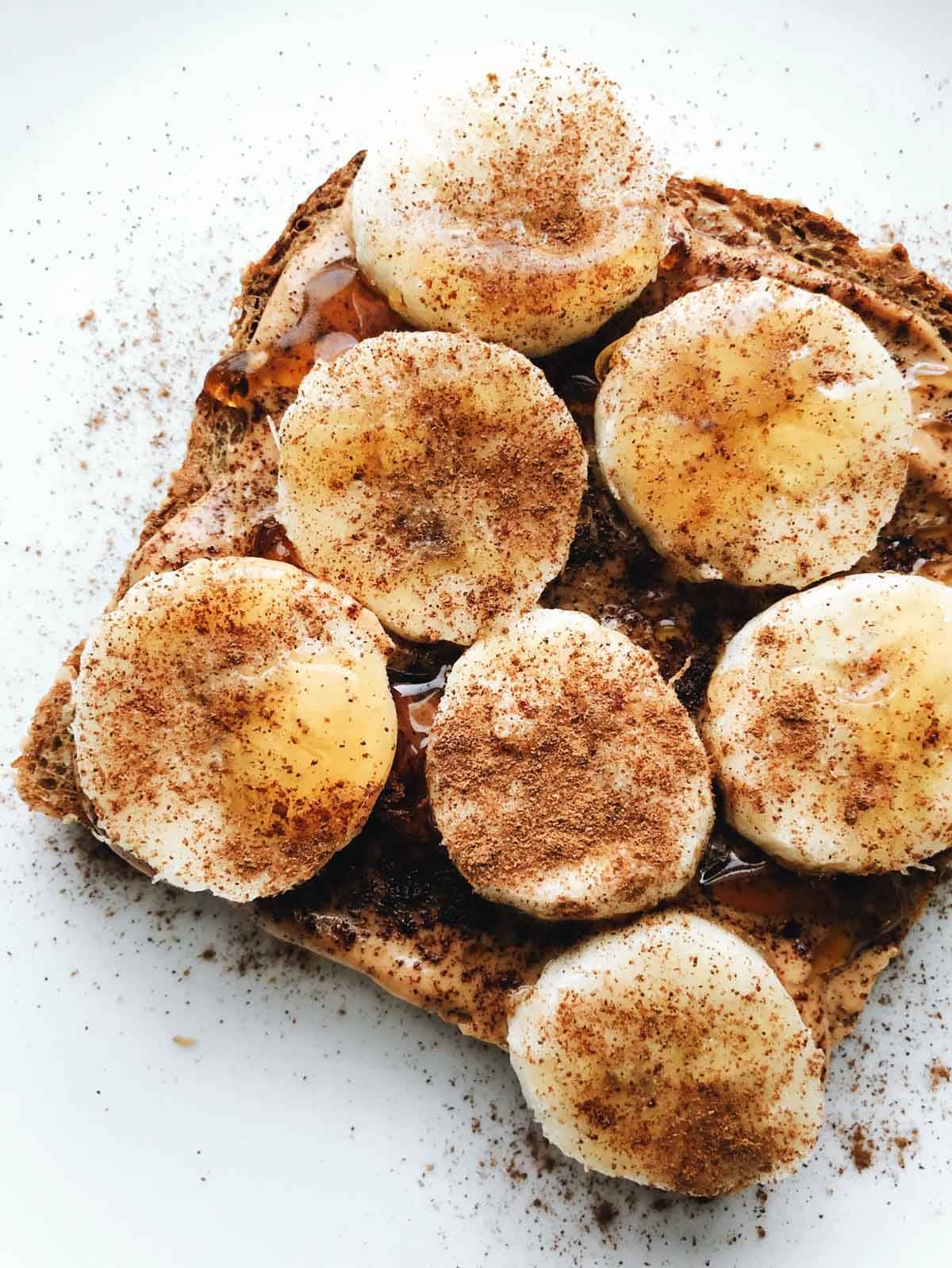 Peanut butter toast with bananas.