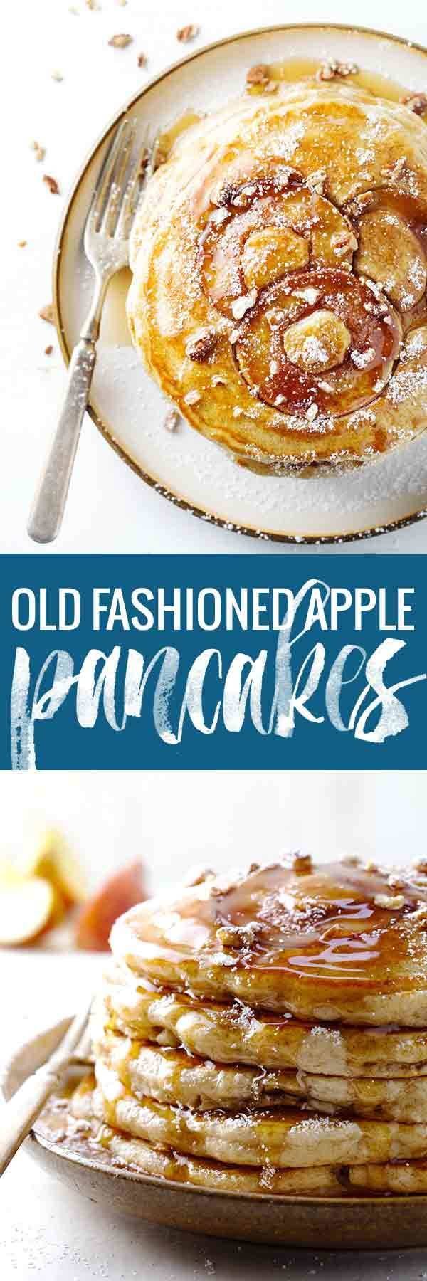 Old Fashioned Whole Wheat Apple Pancakes - the apples are baked right into these fluffy, old fashioned pancakes, and the topping possibilities are endless.