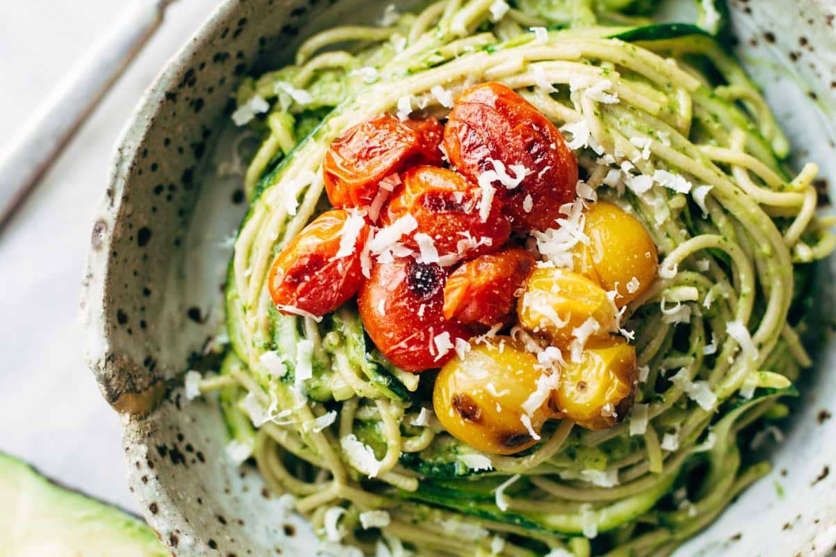 Zucchini Spaghetti with tomatoes.