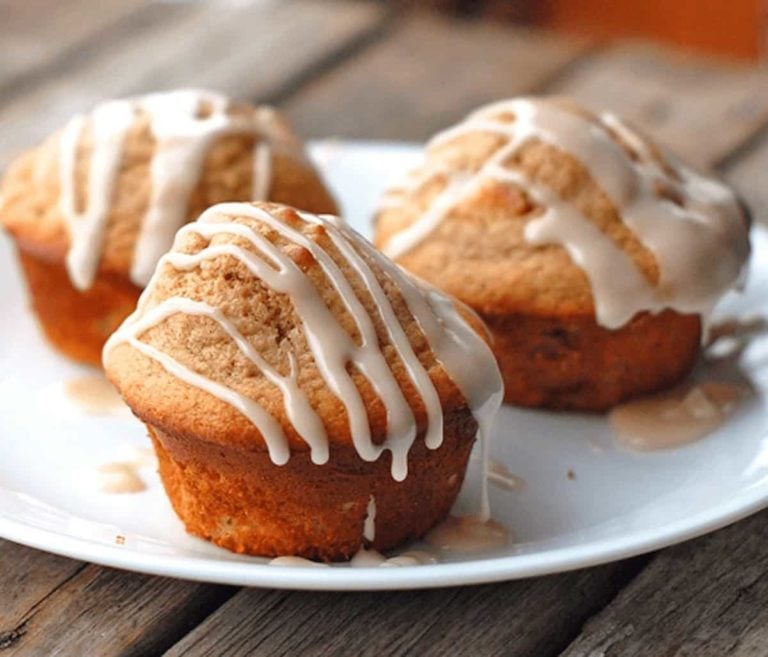 Vanilla Glazed Apple Cinnamon Muffins Recipe Pinch Of Yum