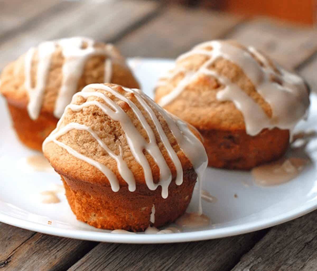 Vanilla Glazed Apple Cinnamon Muffins Recipe - Pinch of Yum