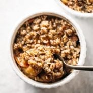 Five Minute Single Serving Apple Crisp - topped with a YUMMY healthy coconut oil, pecan, and oat crumble.