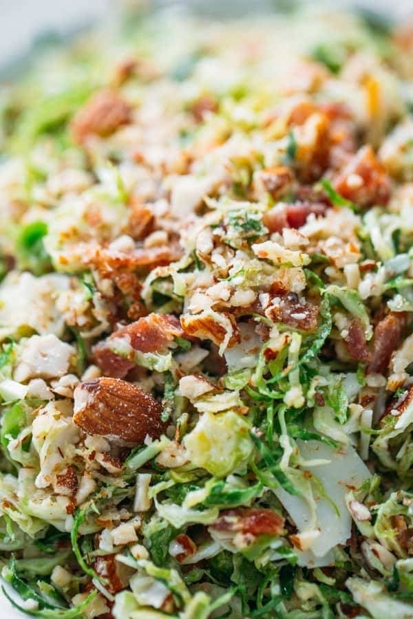 Bacon and Brussels Sprout Salad close up.