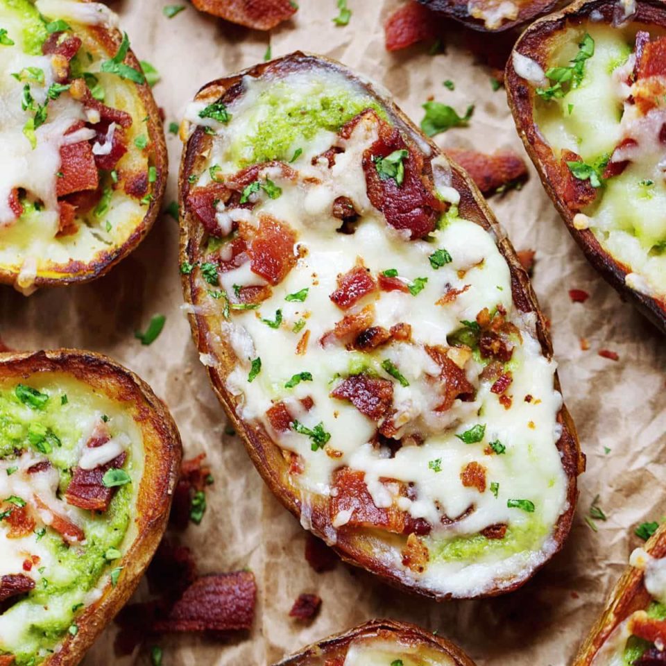 Cheesy Bacon & Kale Potato Skins Recipe - Pinch of Yum