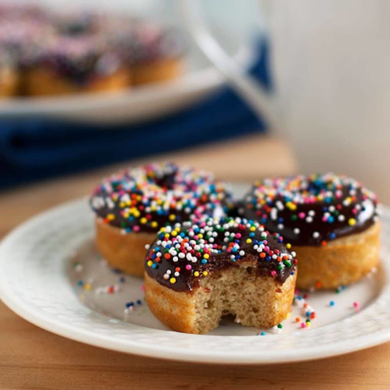 Chocolate Glazed Baked Mini Donuts Recipe Pinch Of Yum