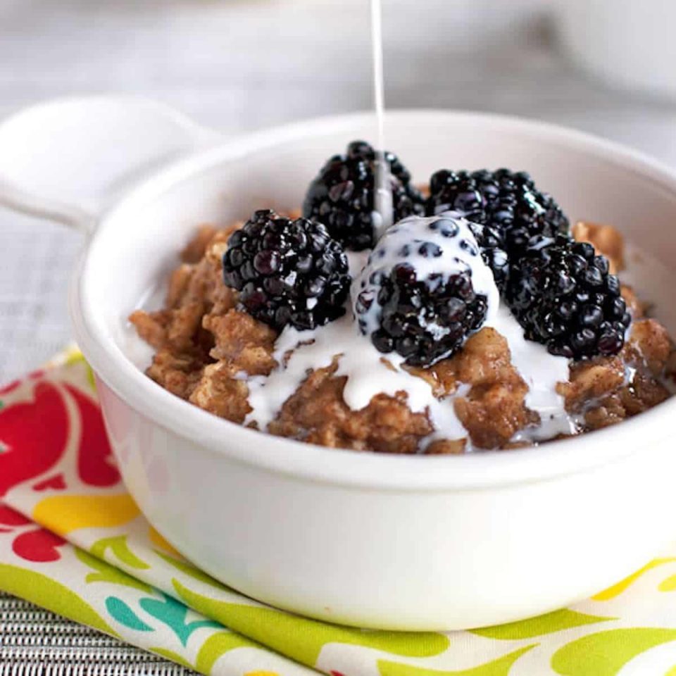 Blackberries and Cream Oats with Honey Recipe Pinch of Yum