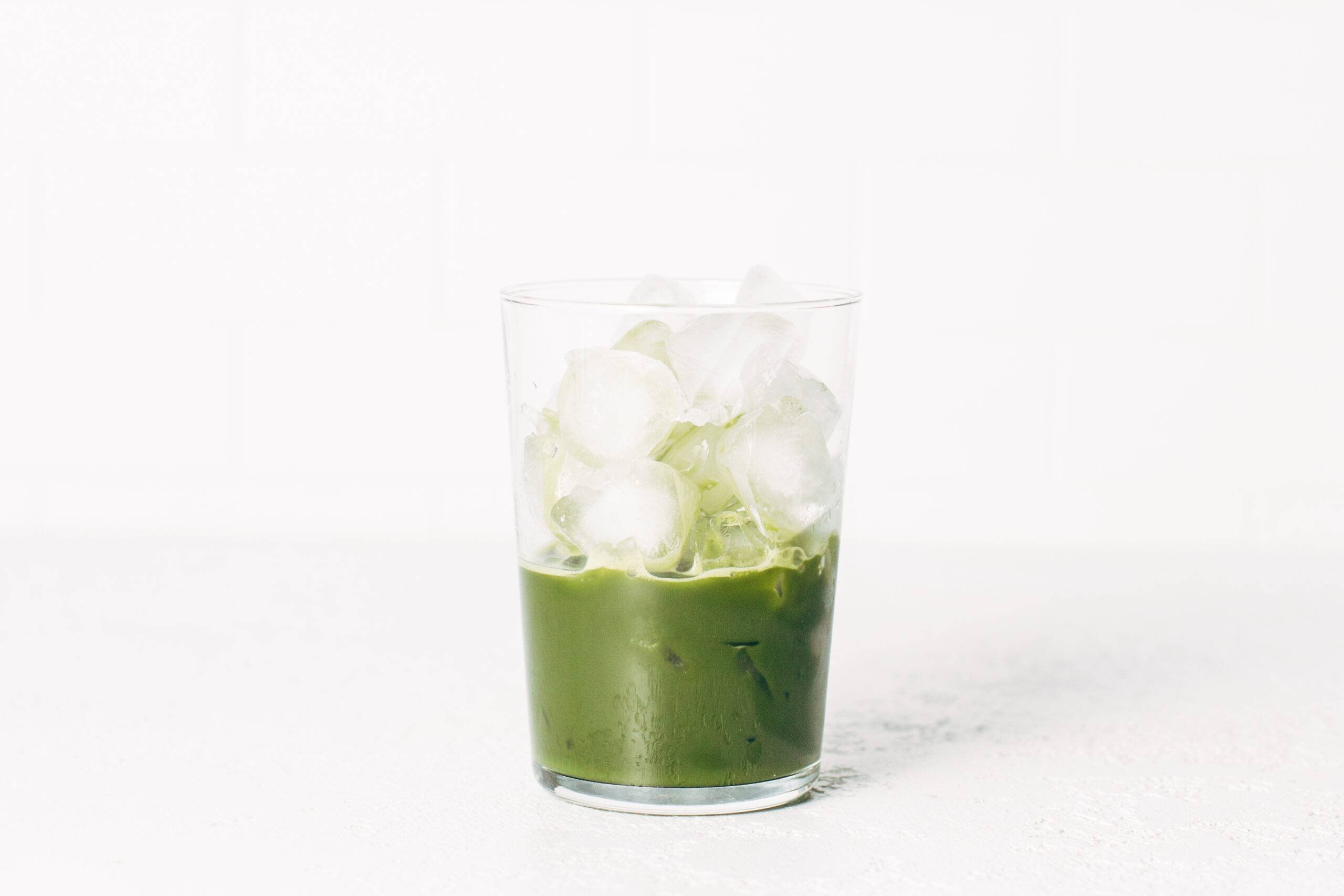 Matcha in a glass with ice