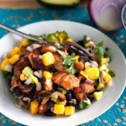 A picture of Caribbean Jerk Salmon Bowl with Mango Salsa