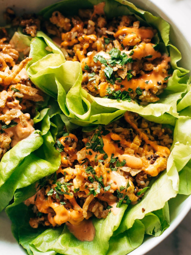 Tofu and Brown Rice Lettuce Wraps with Peanut Sauce