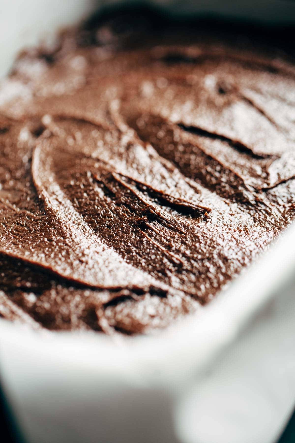 Espresso brownie batter in a dish.