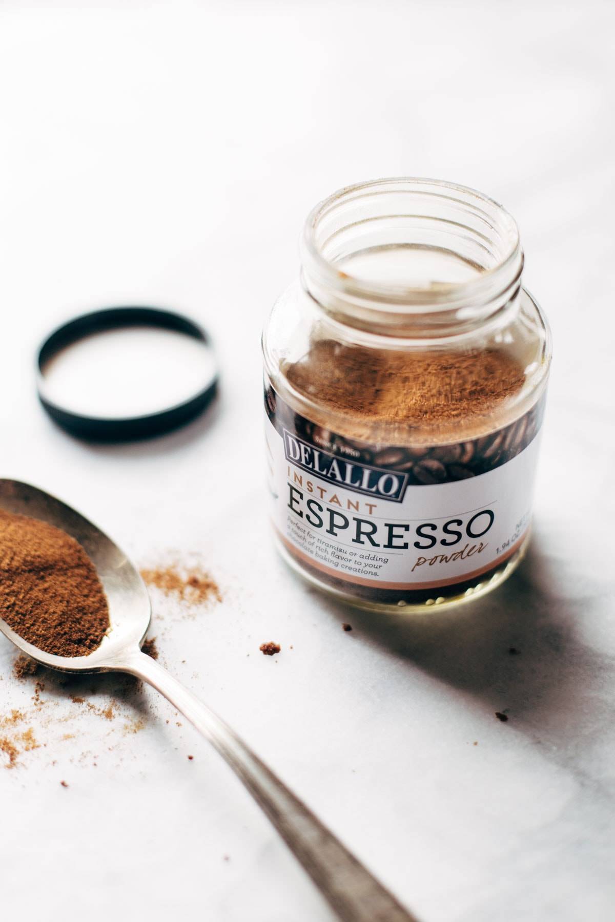 DeLallo espresso in a jar with a spoon.