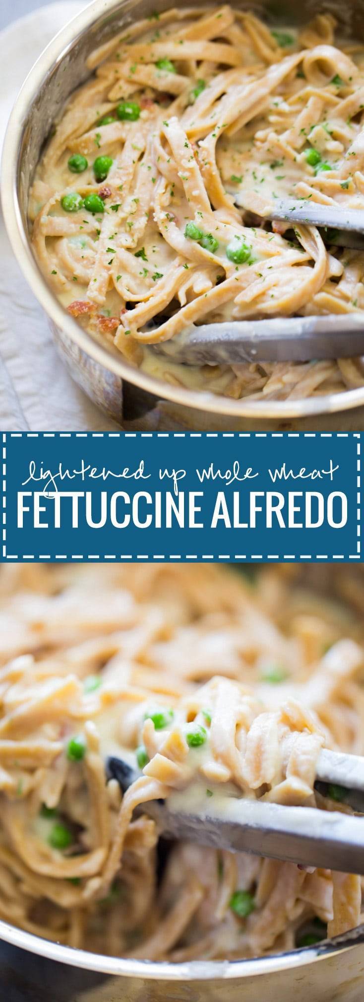 Lightened Up Whole Wheat Fettuccine Alfredo - a healthy alternative that's made with a cauliflower sauce and whole wheat noodles. 350 calories! 
