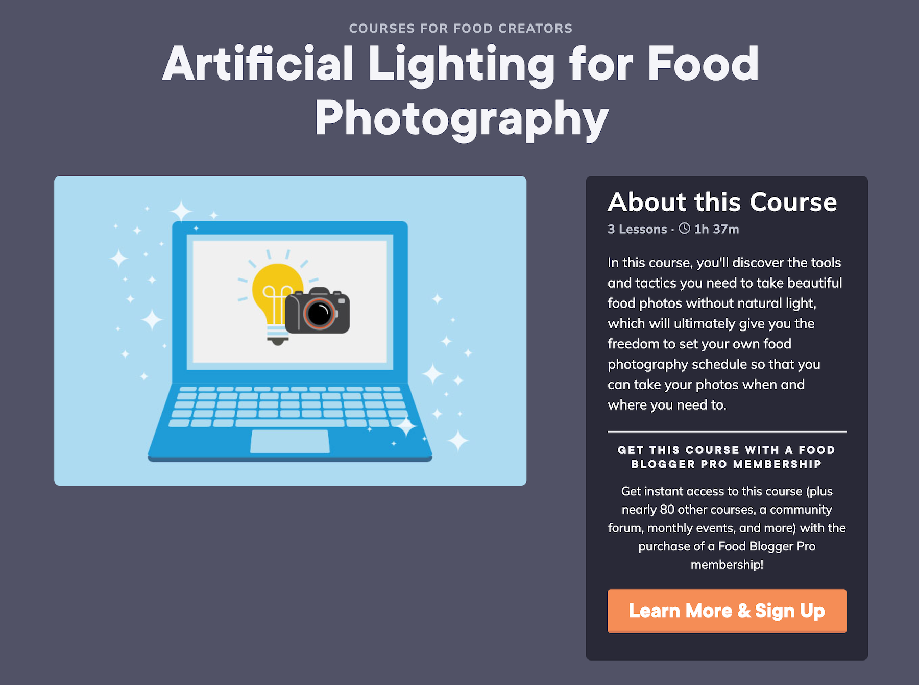 Food Blogger Pro's Artificial Lighting course landing page