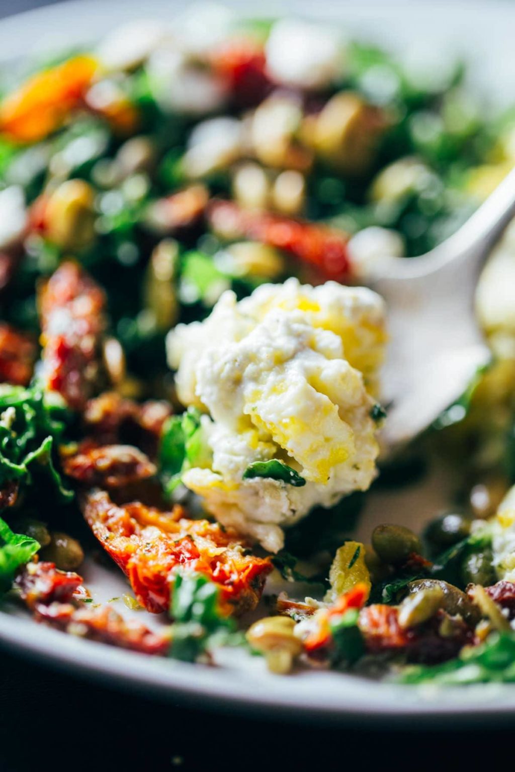 Goat Cheese Scrambled Eggs with Pesto Veggies Recipe Pinch of Yum