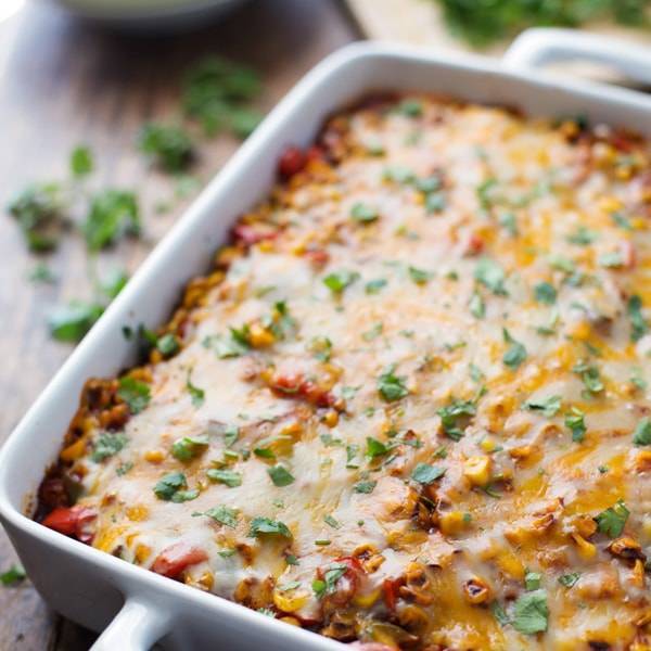 Healthy Mexican Casserole with Roasted Corn and Peppers Recipe - Pinch ...