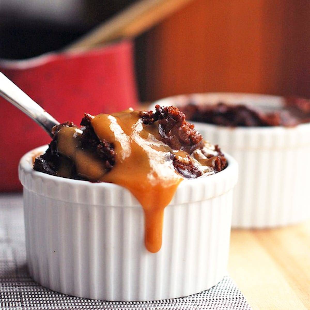 Hot fudge cake covered with homemade peanut butter sauce. 