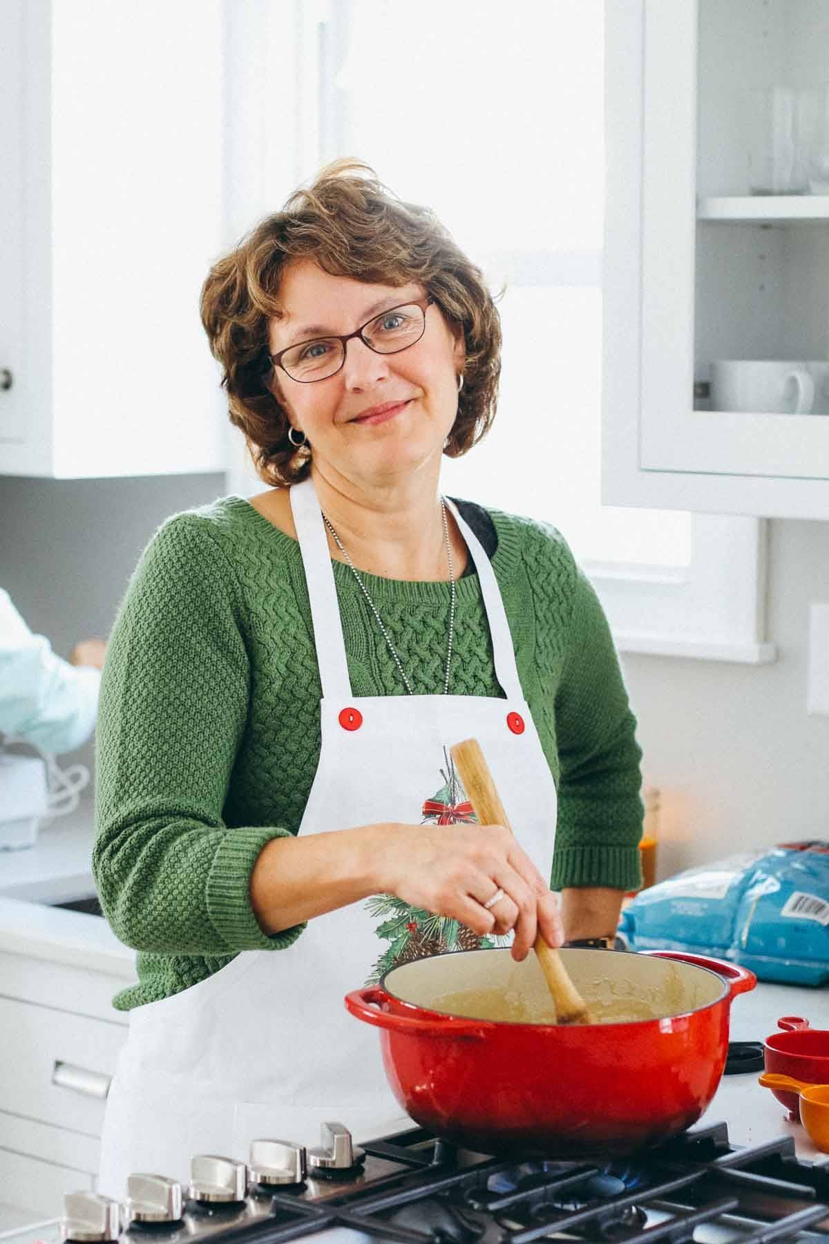 Woman baking cookies.