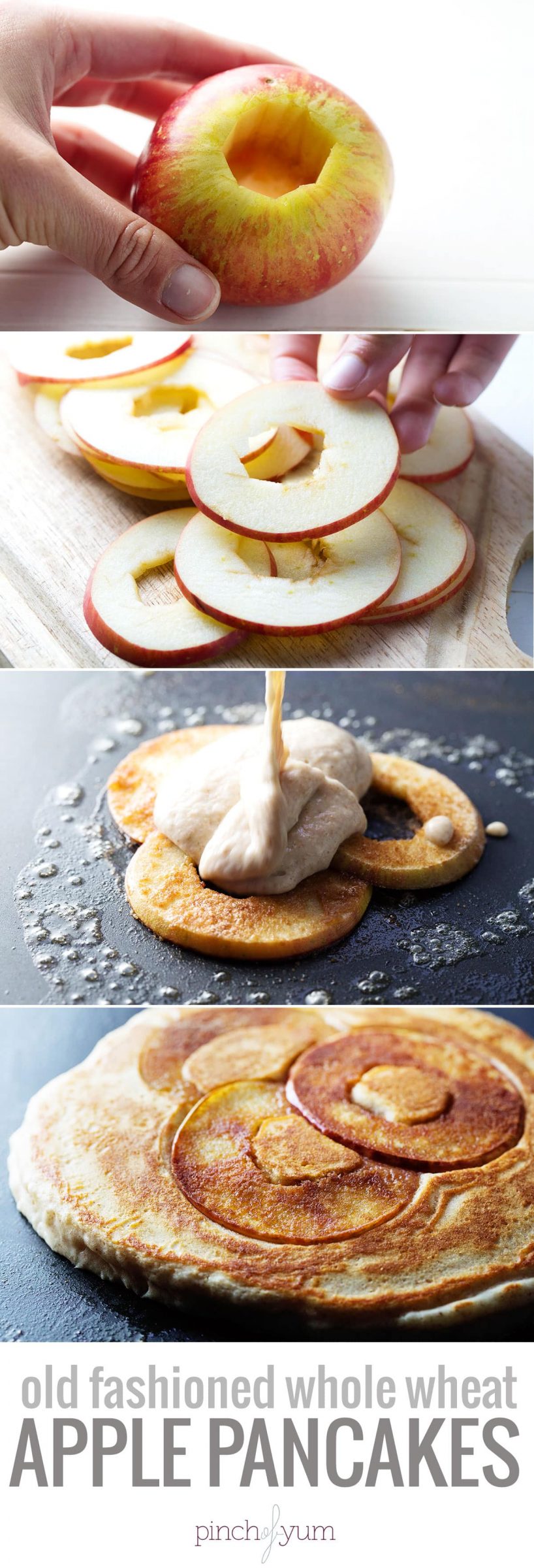 Cutting apples to make apple pancakes.