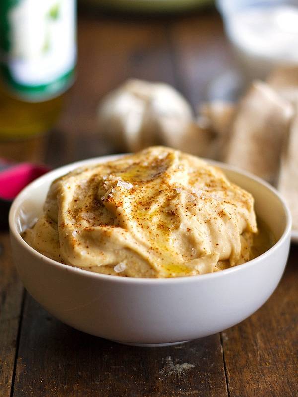 Homemade hummus in a bowl.