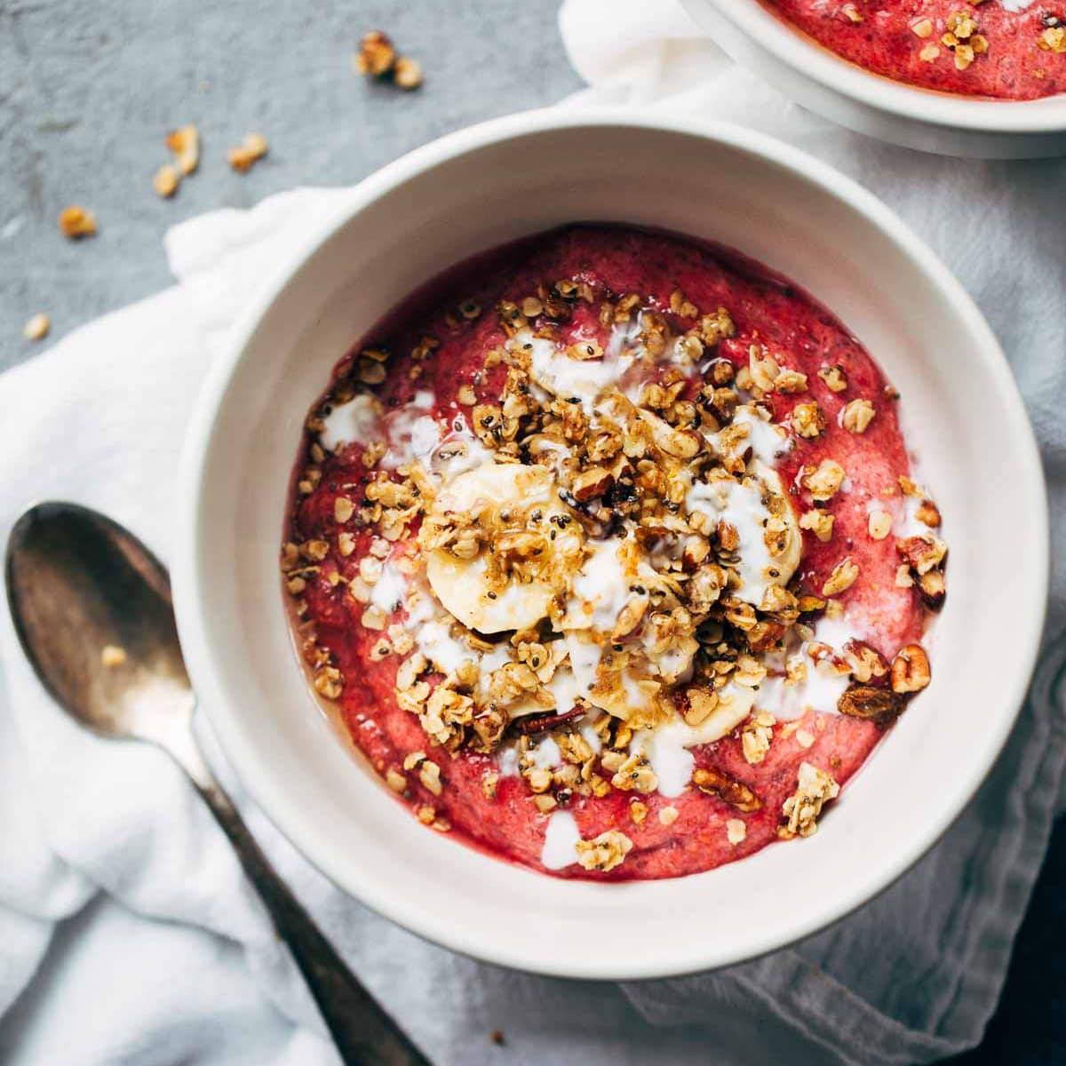 Inner Goddess Raspberry Breakfast Bowls with granola.