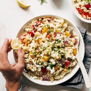 An Instagram image with caption: This roasted orzo veggie salad is a weeknight dream! Ft…