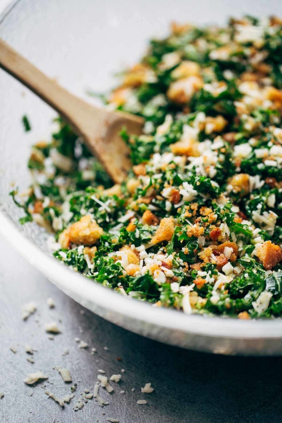 Toasted Bread and Parmesan Kale Salad Recipe - Pinch of Yum