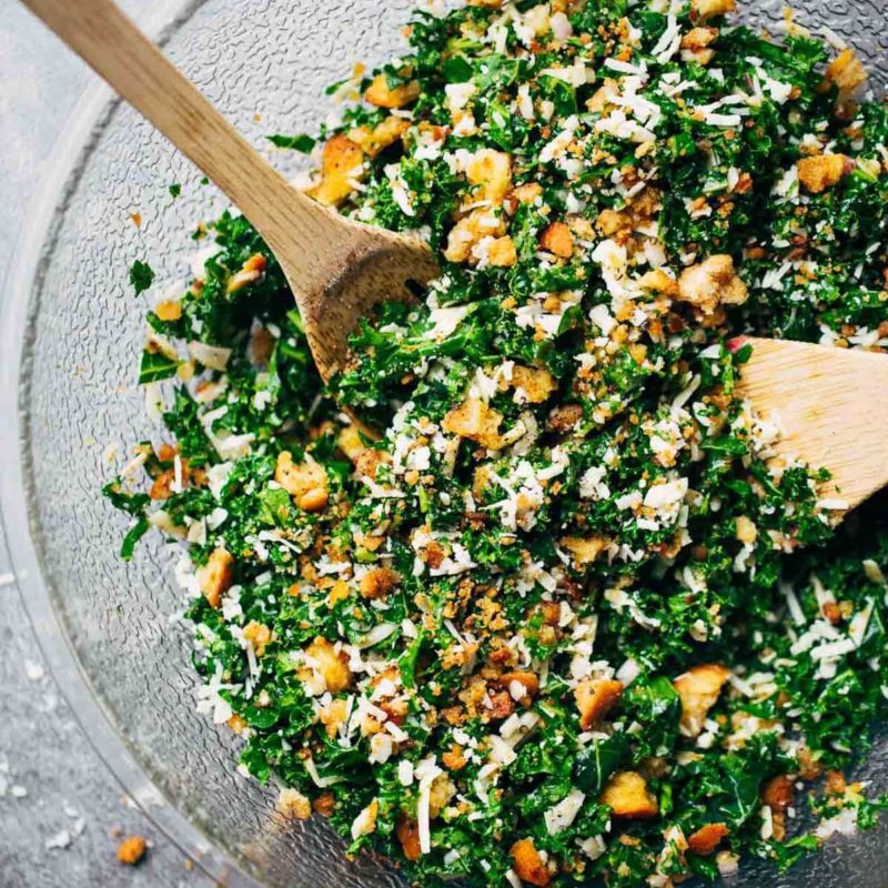 Toasted Bread and Parmesan Kale Salad Recipe Pinch of Yum