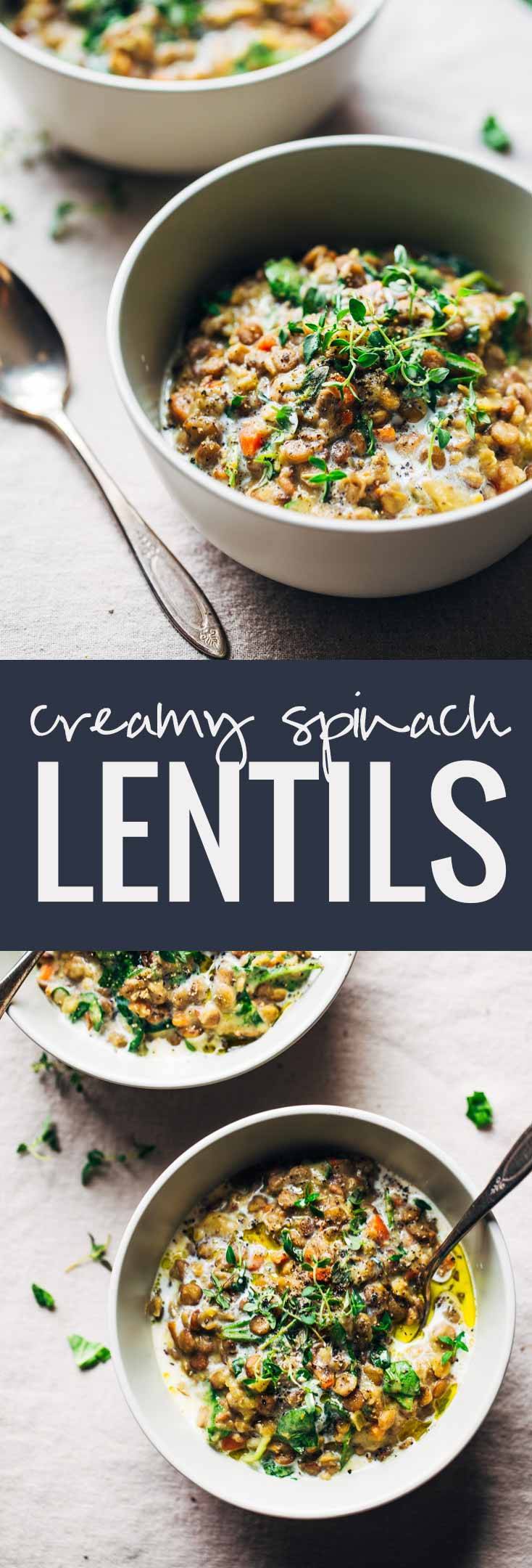 One-Pot Creamy Spinach Lentils - just a few veggies and pantry ingredients is all you need to make these super delicious and healthy lentils!